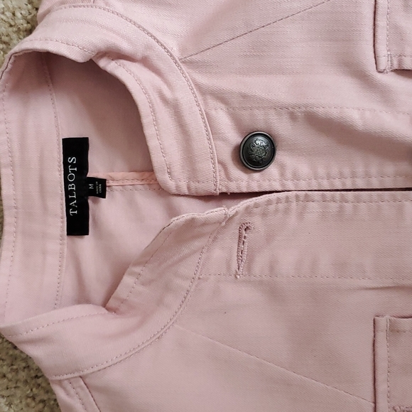 Talbots Banded Collar Pink Denim Jacket Medium - Picture 2 of 4